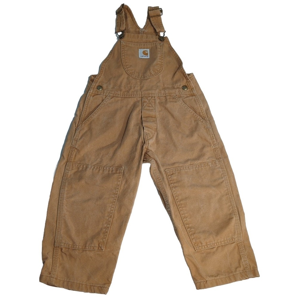 Carhartt Bib Overalls Boys Canvas Bibs Duck Workwear Double Knee Tan Brown 3T